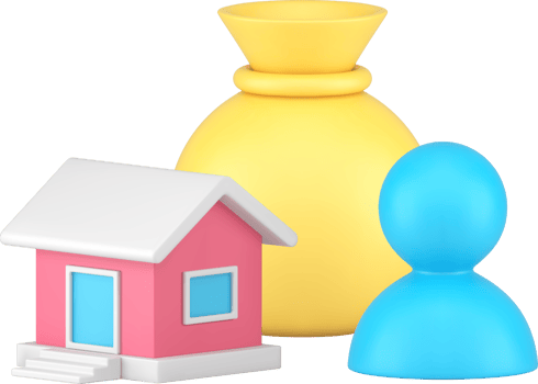 Owner buying real estate loan mortgage bank credit or cash money sack realistic 3d icon png