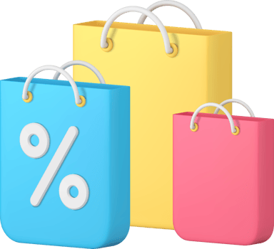Shopping sale discount promo advertising paper bag percent badge seasonal offer 3d icon png