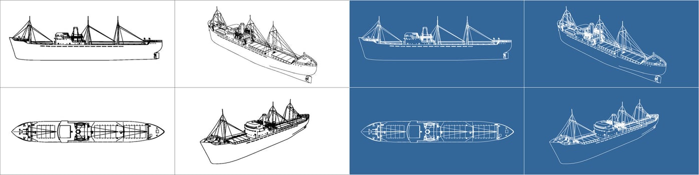 set ship blueprint and wirefreame concept line. vessels for sea travel and transportation. water transport symbol vector