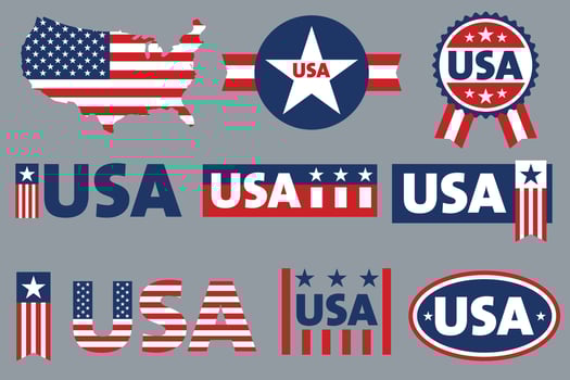 USA logo sticker. Label for patriot american flag and special symbols for USA stamps design vector