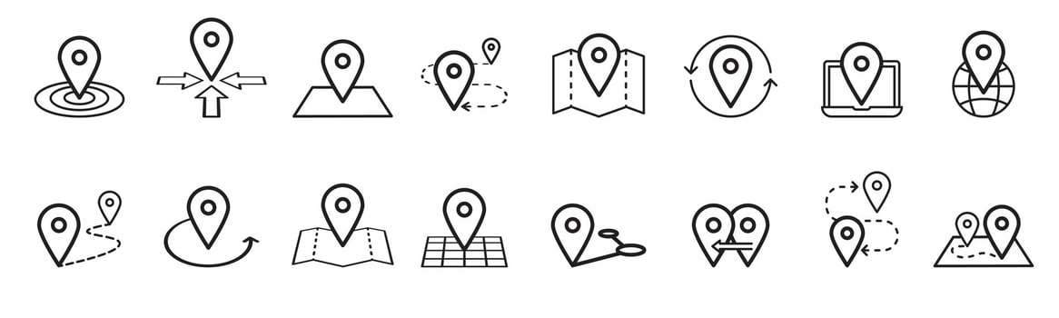 Map pins related icon set. symbols on a white background. Simple pictograms vector