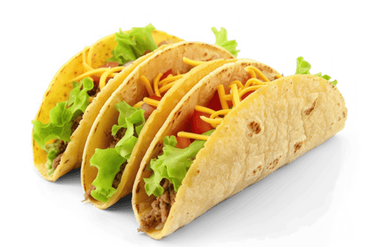 three tacos on transparent background png