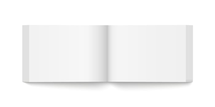 mockup of paperback horizontal book spread with white cover isolated. Realistic book, brochure or booklet template opened on white background. 3d illustration. vector