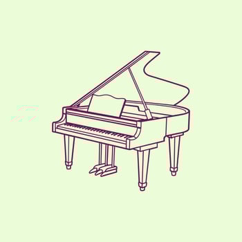 Elegant line art illustration of a grand piano, perfect for music themed designs, logos, and branding materials. vector