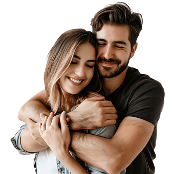 Young couple embracing isolated over transparent background png