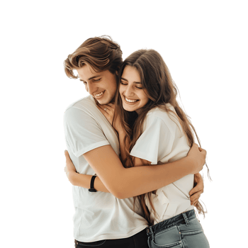 Young couple embracing isolated over transparent background png