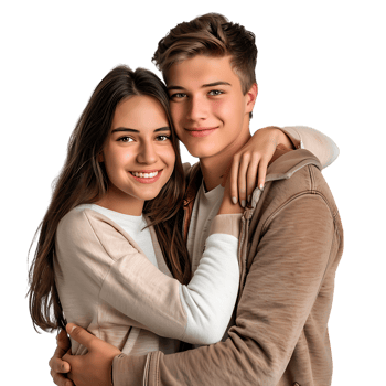 Young couple embracing isolated over transparent background png