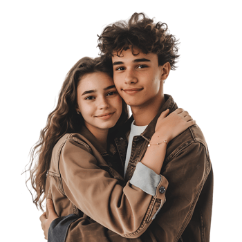 Young couple embracing isolated over transparent background png