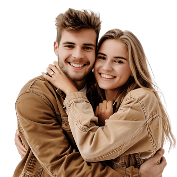 Young couple embracing isolated over transparent background png