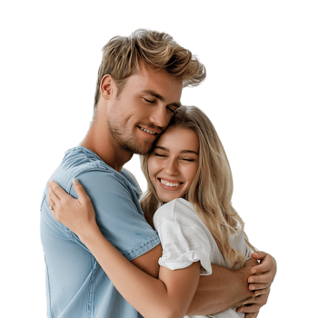 Young couple embracing isolated over transparent background png