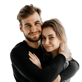 Young couple embracing isolated over transparent background png