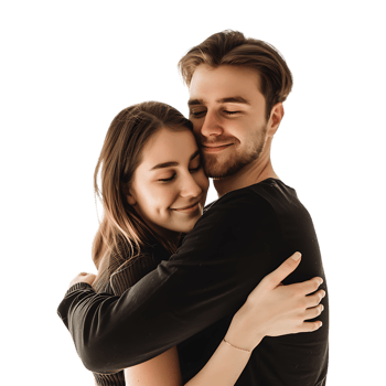 Young couple embracing isolated over transparent background png