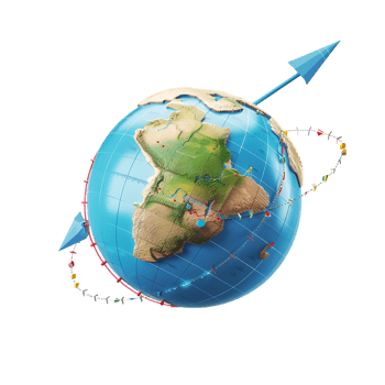 3d icon simple earth globe with pinpoints and rotation arrow colored png