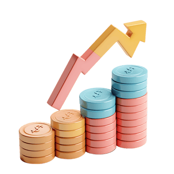 3d icon simple stacks of dollar coins with growth arrow png