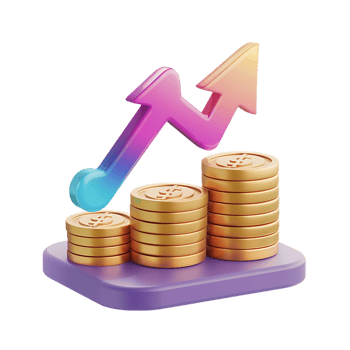 3d icon simple stacks of dollar coins with growth arrow png