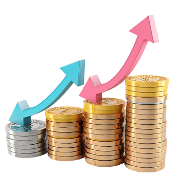 3d icon simple stacks of dollar coins with growth arrow png