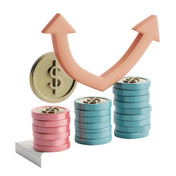 3d icon simple stacks of dollar coins with growth arrow png