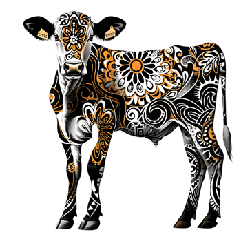 Cow silhouette Arabian pattern set against transparent background png