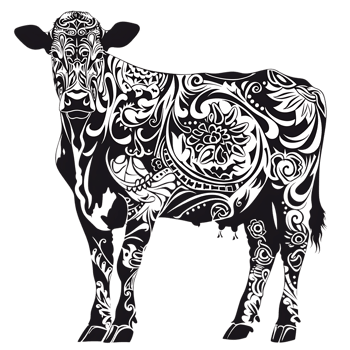 Cow silhouette Arabian pattern set against transparent background png