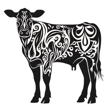 Cow silhouette Arabian pattern set against transparent background png