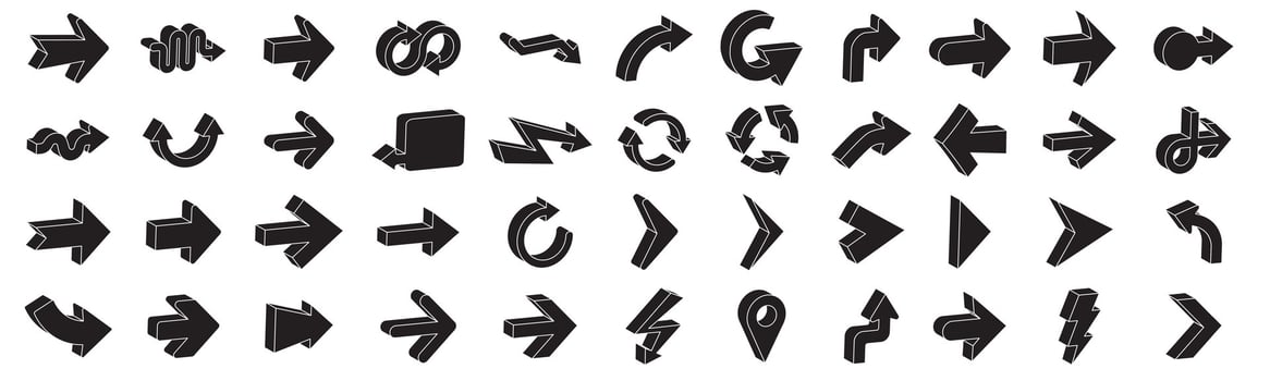 3D arrows pictograms set. Arrows symbol collection. Isometric outline icons vector