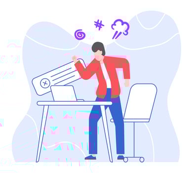 Angry office worker at work place, computer error vector