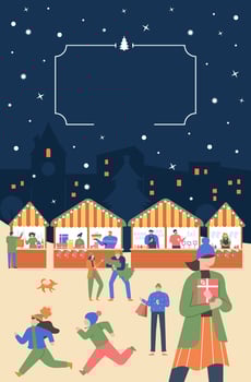 Christmas fair, local stalls and happy customers vector