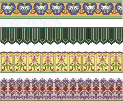 set of seamless Chinese colored border ornaments. East asia peoples framework vector