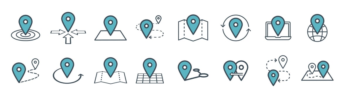 Map pins related icon set. symbols on a white background. Simple pictograms vector