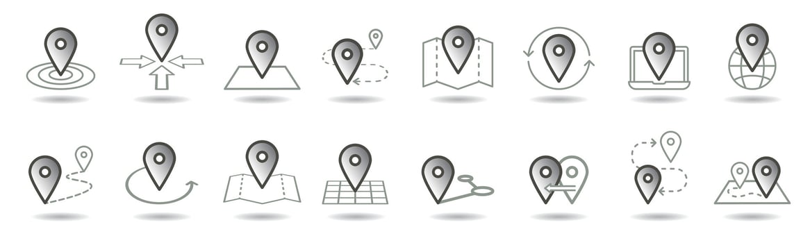 Map pins related icon set. symbols on a white background. Simple pictograms vector