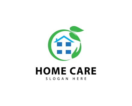 Home logo with hand care. Care house logo design art. Icon. Building. premium. Business logo. Medical. Care. Real estate. Home care logo design. vector