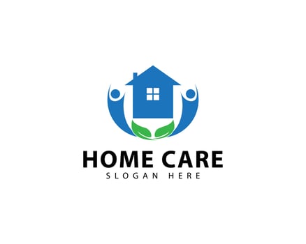 Home logo with hand care. Care house logo design art. Icon. Building. premium. Business logo. Medical. Care. Real estate. Home care logo design. vector