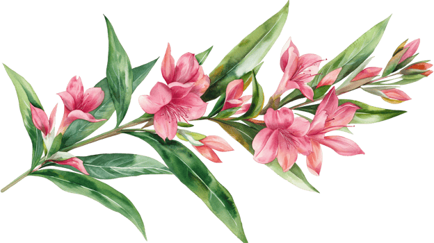 A watercolor painting of three pink flowers on a branch. The flowers are arranged in a way that creates a sense of movement and flow. The painting has a serene and calming mood png