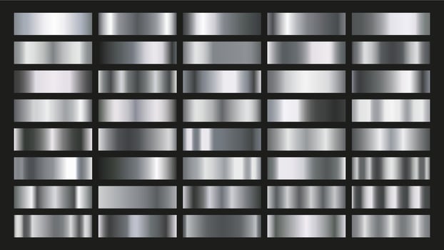 Linear metal gradients. Chrome plate, stainless steel and silver metallic gradient set vector