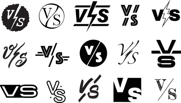 VS icons. Versus comparison tag, duel sign and tournament battle template clipart set vector