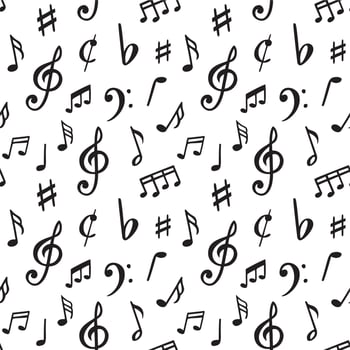 Music notes pattern. Seamless song notation sheet symbols, abstract musically note illustration vector
