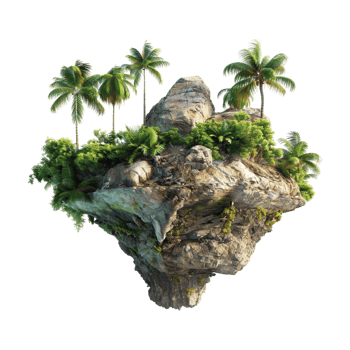 Rocky island with palm trees on Transparent Background png
