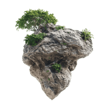 Rocky island with palm trees on Transparent Background png