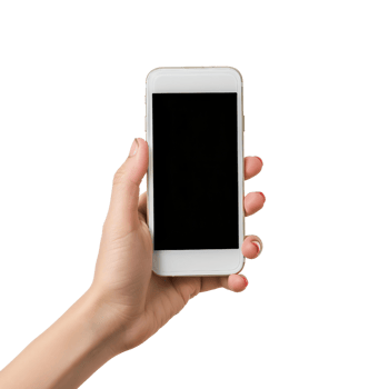 Woman hand holding showing smartphone on transparent background png