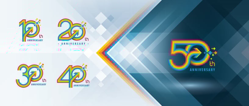 10, 20, 30, 40, 50 year Anniversary logo design, Ten to Fifty years Anniversary Logo for celebration event, Abstract Circle Arrow vector