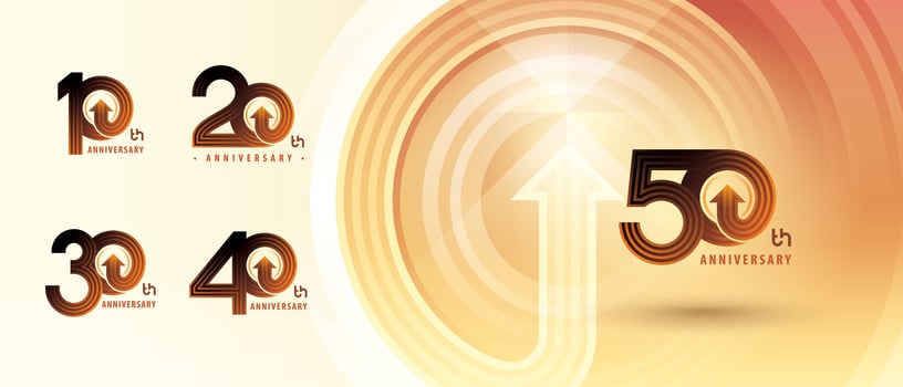 10, 20, 30, 40, 50 year Anniversary logo design, Ten to Fifty years Anniversary Logo for celebration event, Abstract Circle Arrow vector