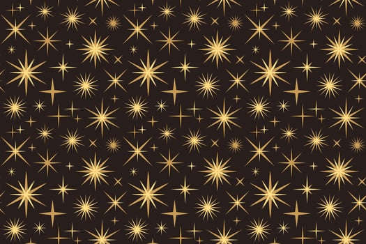Magical starry night sky background. Seamless pattern with gold star design elements. vector