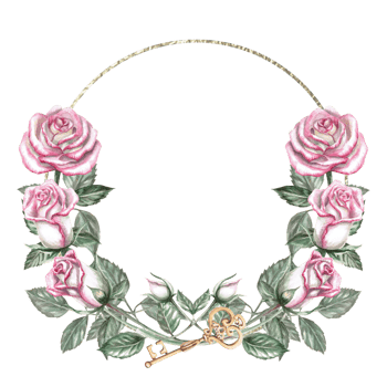 Round frame of roses and key in watercolor illustration. Hand drawn watercolor drawing for cards, wedding invitations, congratulations, gifts, memorable dates. Composition isolated from background. png