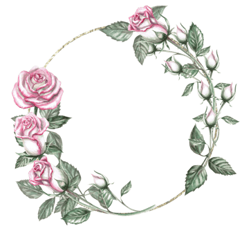 Round frame of pink roses and buds in watercolor illustration. Hand drawn watercolor drawing for wedding invitations, congratulations, gifts, memorable dates. Composition isolated from background. png