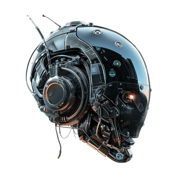 Future Humanoid Robot Skull on Transparent Background png
