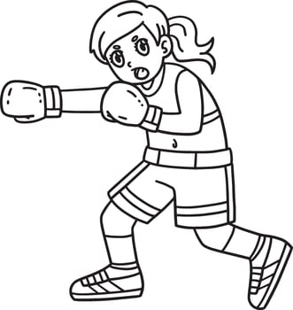 Boxing Female Boxer Punching Isolated Coloring vector