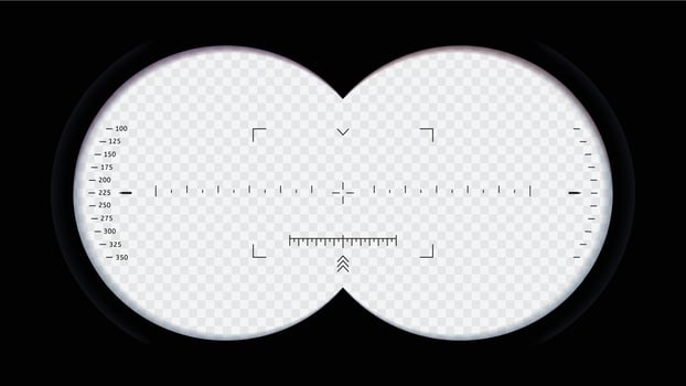 Binoculars view. Spy POV, optical binocular aim sight and telescope zoom frame. Tourist point of view overlay template vector