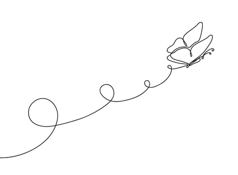 Continuous one line butterfly route. Fluttering moth, nature beauty minimalist botanical hand drawn flying insect illustration vector