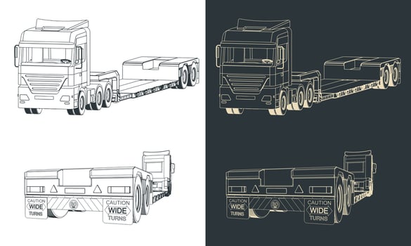 Truck with low bed trailer vector