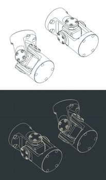 Cardan transmission blueprints vector